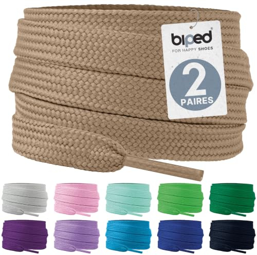 biped LACES 2 pares de cordones planos de poliéster de 10 mm de ancho - cordones premium para zapatillas y calzado deportivo - resistentes al desgarro y lavables z2913(#28 beige,100 cm)