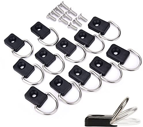 Wanfoou Kajak D Ring, 12 Stück Schwarz Kanu D-Ring Zurröse Aufbauring Ring Haken D-Zurring mit M6 Schrauben, für Kanu Kajak Boat Fishing Segeln Anhänger