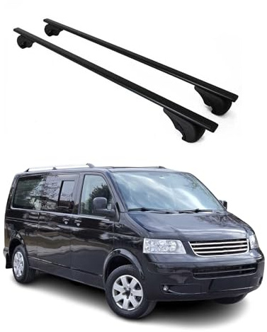 OMAC Dachträger Querträger für VW Caravelle T5 2003-2015 – TÜV/DIN 75302:2019 – Abschließbar – Max. 75 kg – 2 Stangen Schwarz
