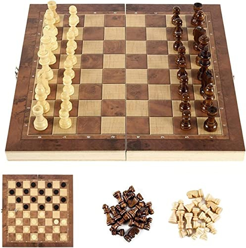 Zoutpy Jeu d'échecs - Échiquier en bois pliable, portable 3 en 1, convient aux enfants et aux adultes (39 x 39 cm)