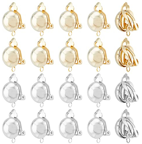 DICOSMETIC 16 Stück Ohrringe zum Anklippen, Ohrclips aus Silber, Gold, ohne Ohrlöcher, Konverter für Ohrringe, aus Messing, für die Herstellung von Schmuck