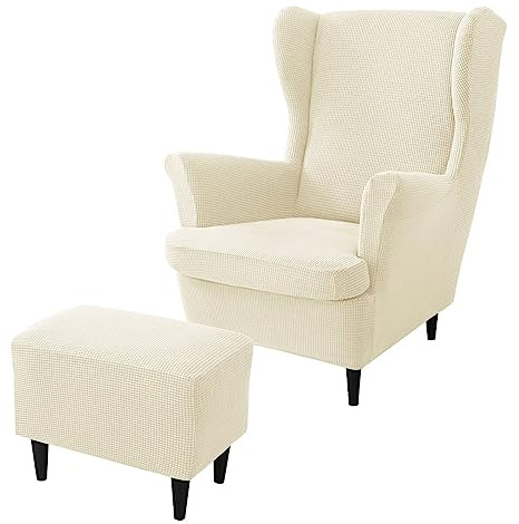 LVTFCO Vingstolsöverdrag, Wingback stolsöverdrag och ottomanska pallöverdrag Sofföverdrag med elastiskt band Tvättbart fåtöljsskydd för vardagsrummet,16