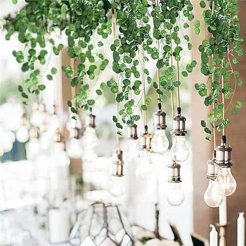 6 x Strands Total Length 42 Ft / 12 metre Fake Crabapple Vine UV Resistant Fake Plants Green Leaves Hanging Ivy Garland for Wedding Party Room Decor Office Garden Wall Decoration