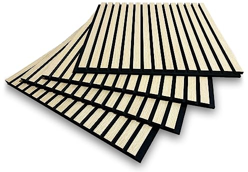 Wood Panels for Walls - 4 Pack Slat Wall Panelling | MDF Wall Cladding Panels | 3D Acoustic Wooden Planks Decorative Slats Feature Wall (Oak)