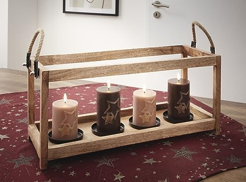Bougeoir en bois de manguier - 58 cm de long - Pour 4 grandes bougies piliers/bougies chauffe-plats