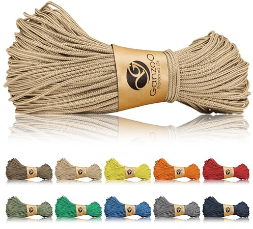 Ganzoo Paracord 125 Schnur 1mm hellbraun, Takel-Schnur aus Nylon und Polyester, 1 Kernstrang, Bruchlast ca. 60 kg, vielseitig für Knüpfen, Takeln, Armband, Hundeleine, Hundehalsband, Camping, Trekking