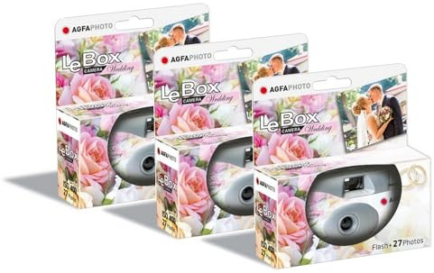 AGFA Photo Pack 3 x 601025 - LeBox Wedding engångskamera, 27 foton, 31 mm optisk lins - grå