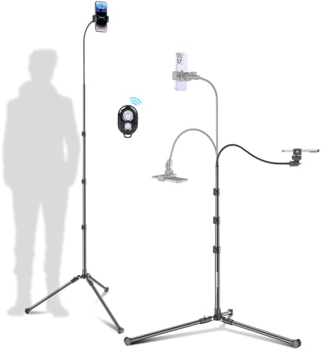 CAMBOFOTO 87 Phone Tripod, Selfie Stick/Overhead Flexible Tall Tripod Stand with Remote, Compatible with iPhone, 15.7 Gooseneck/Adjustable 360 Head, for Gopro/Ring Light/Webcam/Video/Vlogging