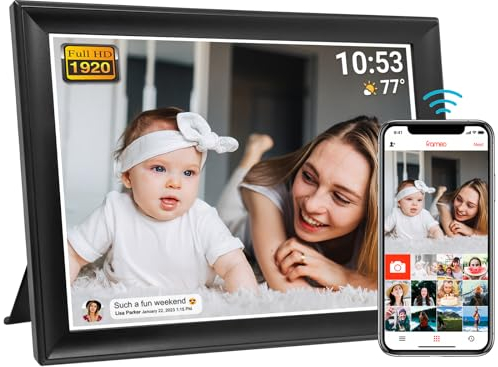 FRAMEO - Cornice digitale da 64 GB, 10,5 pollici, WiFi Smart 1920 x 1280 FHD IPS LCD, touch screen, rotazione automatica, supporto scheda SD su unità USB, 2,4/5 GHz, condividi momenti istantaneamente