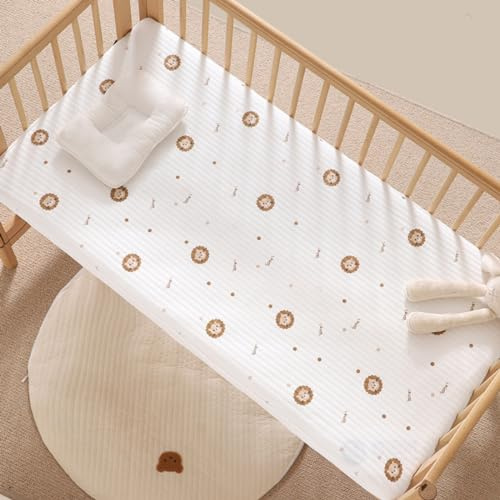 Lenzuolo Lettino Neonato Lenzuola Culla Cododo Fiore Coniglietto Leone Orso Stella Luna Stampa Coprimaterasso Con Elastico Biancheria Da Letto Per Bambini Regali Squisiti (Leone,70x150 cm)