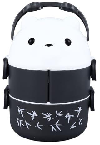 Leapiture 2 Couches Panda Bento boîte Ronde boîte à déjeuner Conception Mignonne récipients Alimentaires Portable étanche pour Le Travail Scolaire Camping