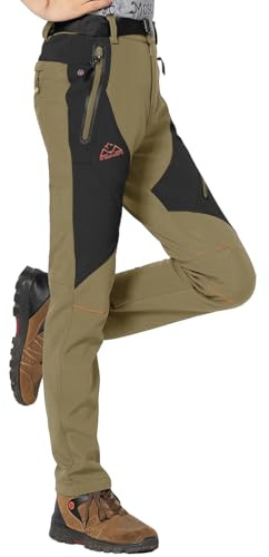Rdruko Softshellhose Damen Wanderhose Winter Skihose Wasserdicht Khaki L