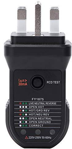 Socket Tester Outlet Detector, FY1875 Safety Leakage Testing Instrument with Multiple Test Modes for Sockets (UK Plug 100V‑240V GB Plug 220‑240V)