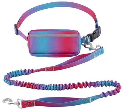 MyGiGi Freihändige Hundeleine mit Reißverschlusstasche, Zwei Griffen und strapazierfähigem, reflektierendem Bungee-Seil zum Spazierengehen und Laufen mittelgroßer und großer Hunde (Rot+Blau)