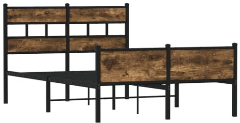 vidaXL Bettgestell, Bett ohne Matratze, Bettgestell mit Lattenrost Kopfteil Fußteil, Doppelbett für Schlafzimmer, Räuchereiche 120x190cm Holzwerkstoff