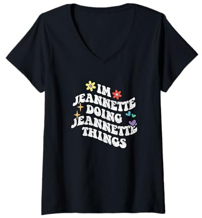 Femme Retro Groovy I'm Jeannette Doing Jeannette Things Funny T-Shirt avec Col en V