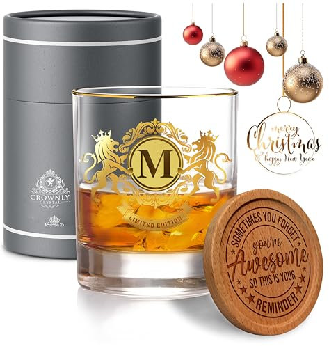 CROWNLY CRYSTAL® Regali Anniversario Per Lui Bicchieri Da Whisky Particolari Idee Regalo Uomo Compleanno Idee Regalo Fidanzato Idee Regalo Ragazzo Idee Regalo Amica Idea Regalo Uomo (M)