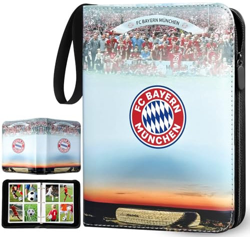 Fußball Sammelkarten Album 4 Fächer, Fussball Karten Sammelalbum mit Reißverschluss und 50 Herausnehmbaren Seiten für 400 Karten, Groß Karten Heft, Sport Karten Ordner, 3 Ringe Karten Mappe