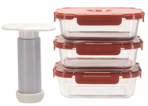 Lacers Purpleline Vakuumdosen Glas Set (3x1000ml) mit Pumpe - Frischhaltedosen, Vorratsdosen für Lebensmittel, BPA-frei, mikrowellen- & gefrierschrankgeeignet, luftdicht