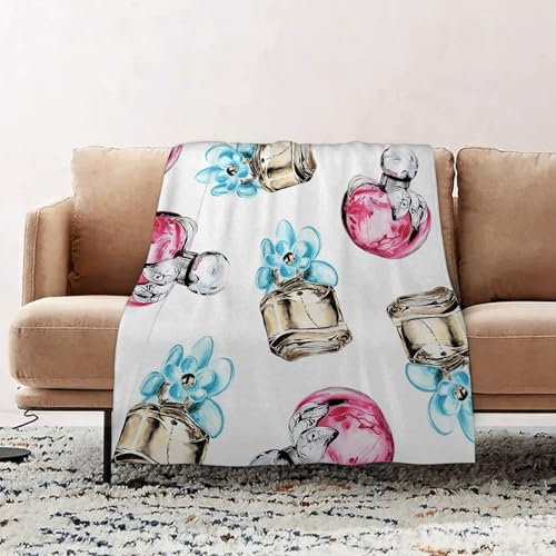 EOMKSE Fleece Blanket Sofa Throw - Versatile Blanket Fluffy Soft Throw for Bed and Couch Throw,Pink glass perfume bottle with petals fragrance red yellow glass with blue big flowers w,59x79in