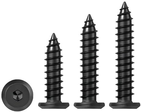 Qrity 20 Piezas Tornillos Autorroscantes de Cabeza Plana M6x50mm Tornillos con Hexágono Interio, Tornillos Autorroscantes Hexagonales, Negros