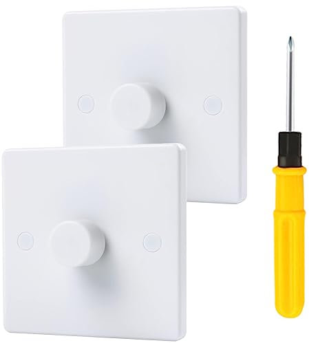 Acmerota Single Wall Dimmer Light Switch on/off Rotary Universal Dimmer-Switch for Dimmable LED Incandescent Halogen Bulbs (White, 1 Gang 2-Way, 2 Pack)