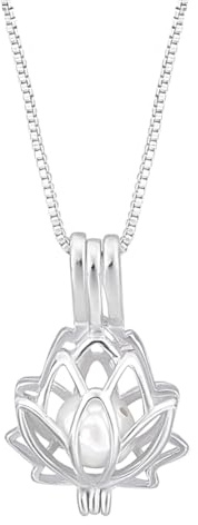 PH PandaHall Collier Cage à Perles en Argent Sterling 925, 5mm Bijoux Cage pour Perle Pendentif Fleur de Lotus Collier Cage pour Pierre Naturelle Fabrication de Bijoux Collier