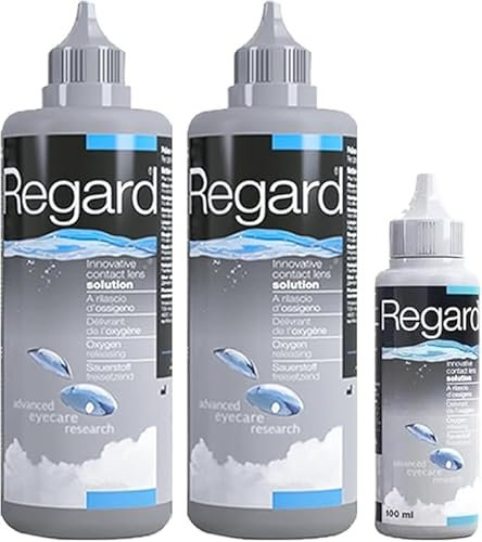 Avízor Regard 2x355ml + flacon de 100ml - Kit de Voyage - Solution pour Nettoyer, Désinfecter et Réhydrater les Lentilles de Contact - Sans Conservateurs dans les Yeux - Nettoyage à Base d'Oxygène