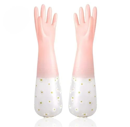Rubber Gloves,Rubber Gloves 5 Pairs Long Dishwashing Gloves Household Drawstring Waterproof Rubber Laundry Gloves Reusable with Flower Cleaning Glove Dishwashing Gloves(Pink)(Pink)