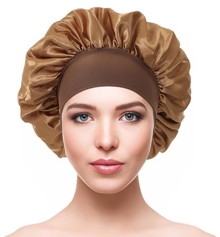 iLamvie Satin Hair Cap, Night Sleep Cap, Hair Protect, Satin Hood for Sleeping, Hair Net for Women and Girls (Golden)