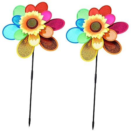 POPETPOP 2pièces Moulin à Vent Tournesol pour Jardin Lot de Jouets Plastique pour Garçon Fille Décor Extérieur Pivotant