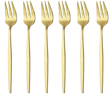 Juego de cubiertos de acero inoxidable, juego de 6 tenedores de té y postre para frutas y ensaladas, cubiertos de cocina, diseño elegante