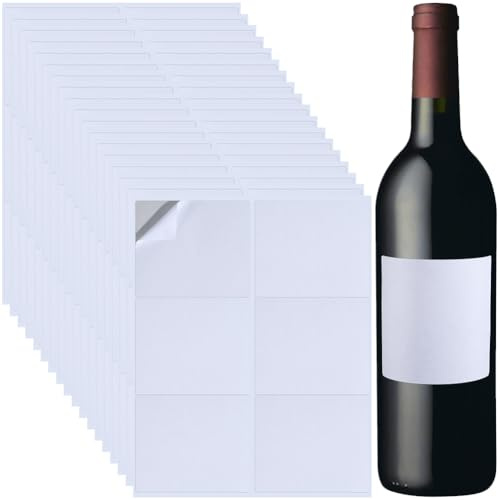 Beebeecraft 20 Feuille de Papier pour Imprimante D'Étiquettes Rectangulaires Adhésives pour Bouteilles de Vin Autocollants Imprimables pour Imprimantes Laser/Jet d'encre (102 x 85mm)