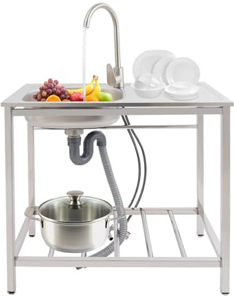 Inbyggd diskbänk kök tvättställ diskbänk rostfritt stål fristående 75 x 40 x 75 cm med kran dräneringsrör för gastronomi restaurang trädgård hotell