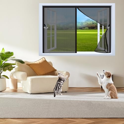 Moustiquaire sur Mesure 115 x 92 cm Moustiquaire Fenêtre Magnétique Anti-Mosquito Fermeture Automatique Filet de Fenêtre pour Balcon et Salon, Noir