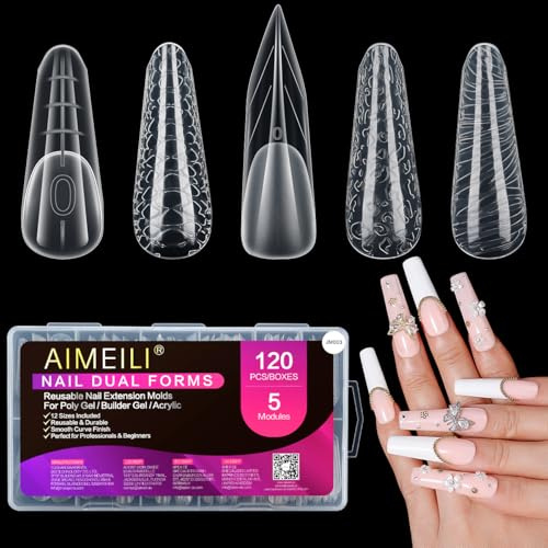 AIMEILI 120 Pezzi 5 Stili Dual Form Tips per Ricostruzione Unghie 003 | Nail Dual Form con Scalino, Dual Form per Gel e Acrygel Unghie Ricostruzione, Strumenti per Unghie Ricostruzione