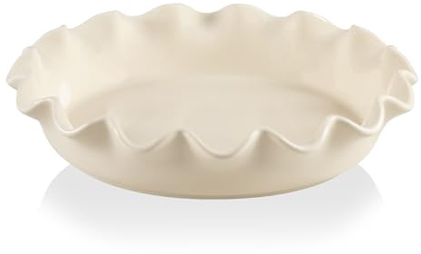 Sweejar Ceramic 11.5 Inches Pie Pan for Baking, Deep and Fluted Porcelain Round Pie Dish, Non-Stick Pie Plate for Pumpkin Pie, Apple Pie, Pie Pots with Morden Farmhouse Design(Beige)