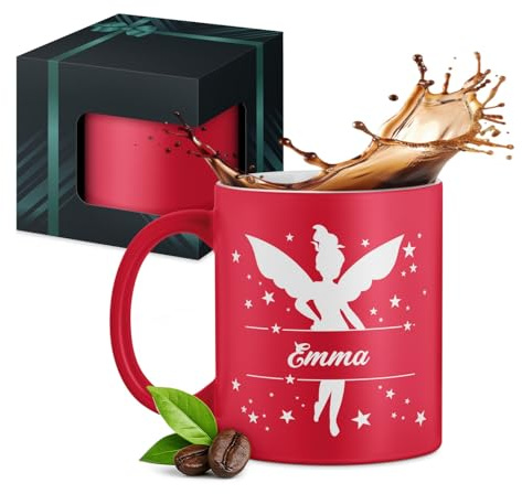 Maverton Tasse en céramique personnalisée pour femme | 330 Ml Mug décoratif pour maman, pour anniversaire, Noël, Saint-Valentin, Tasse à café avec Coffret Cadeau, rouge mat, fée