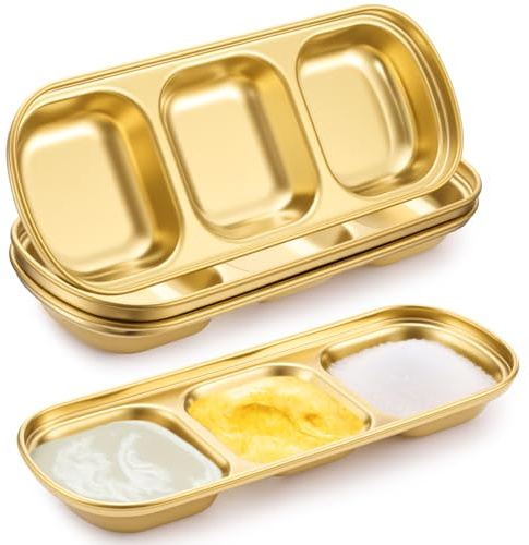 Teenyyou 4 Pcs DIY Esthetician Bowls Face Mask Tray Esthetician Supplies Stainless Steel Gold Compartment Serving Tray Women Skincare Products for Spa Salon Aesthetician Beauty, Nail Art (Medium)