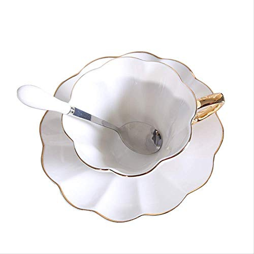KWMAEEUID Tazza in Ceramica per Uso Domestico, Set di Tazze da caffè in Bone China, con piattino, Ceramica Semplice Inglese, Tazze da caffè Bianche Creative, Tazza da tè in Bone China, Taz