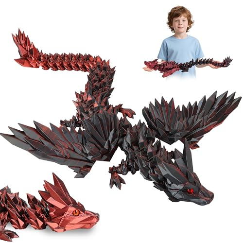 JONRRYIN 3D Gedrucktes Drache, 60CM Drachen Spielzeug mit Augen, Kreative Spielzeug und Deko, Erwachsene Kinder Drachen 3D Deko Schreibtischspielzeug Geschenke