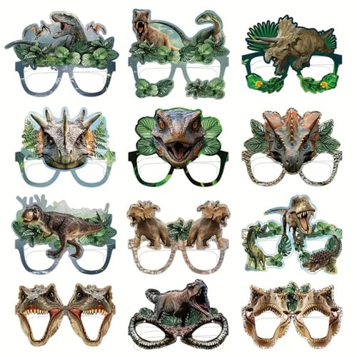 Shamoparty 12 maschere per gli occhi a forma di dinosauro come decorazione fotografica, accessori per lo stile delle feste per bambini, maschere per gli occhi in stile dinosauro, articoli divertenti