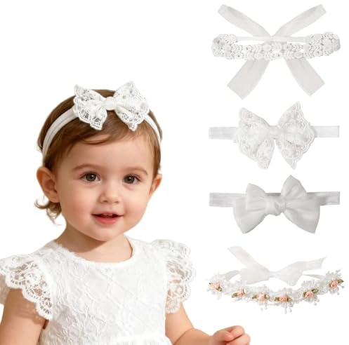 4 stycken hårband, baby flicka, blompannband, nyfödd skjutrekvisita, babyhårband nyfödd pannband baby, hårdekoration för fest, bröllop, familjefoto
