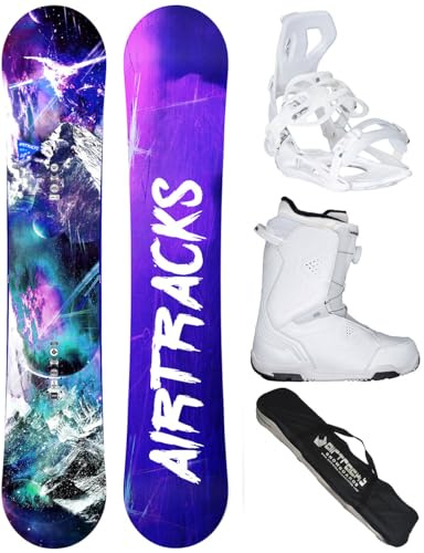 AIRTRACKS Snowboard Set Paquete Completo Tabla High M Carbon Hybrid Rocker Mujer+Fijaciones Master+Botas+SB Bolsa Nuevo 140 145 150 155 cm