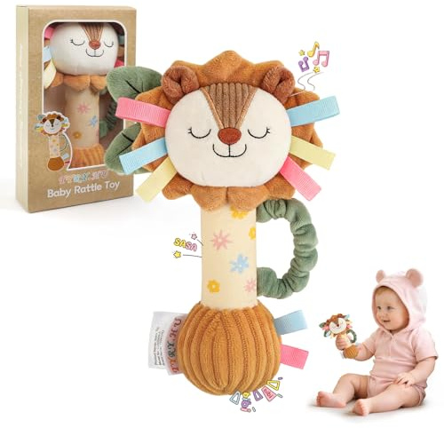 TYRY.HU Sonajero para Bebés,Juguete León Sensorial de Peluche con Campanilla,Papel Crujiente y Chirriador,Regalo para Recién Nacidos 0-12 Meses