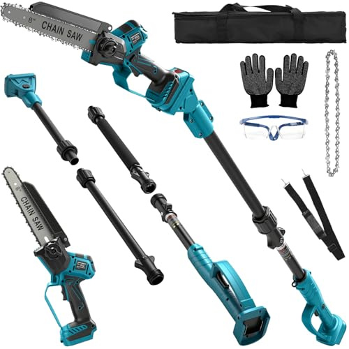 2 en 1 Tronçonneuse Perche Élagueuse télescopique sans fil pour Makita 18 V (sans batteries), mini scie à élaguer Coupe Branche 8 Pouces Elagueuse sur Perche Jusqu'à 4,5 mètres