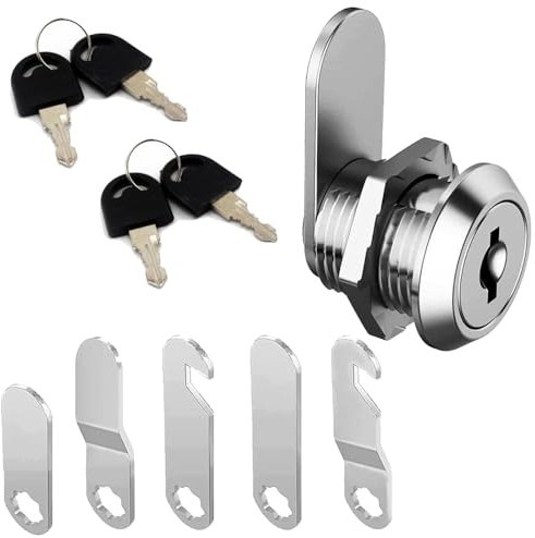 Cam Lock with 4 Keys and 5 Lock Plates, Zinc Alloy, Chrome-Plated, for Mailboxes, Toolboxes, Filing Cabinets, Drawers, and Cupboards