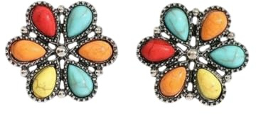 XIGAWAY Boucles d'oreilles à tige en forme de fleur turquoise pour femme, motif tournesol multicolore, 2,5 cm, bijou bohème