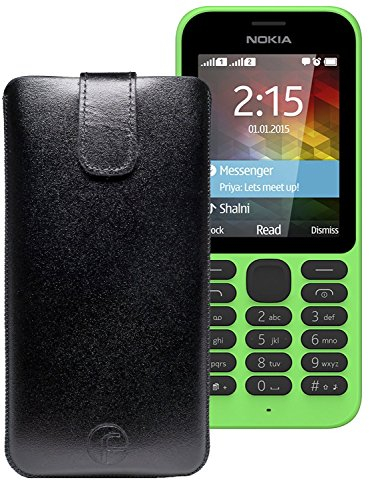 Original Favory Etui Tasche für / Nokia 215 Dual SIM / Leder Etui Handytasche Ledertasche Schutzhülle Case Hülle Lasche mit Rückzugfunktion* in Schwarz