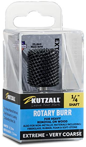 Kutzall Extrem Cylinder Rotationsfräser, 1⁄4 Shaft, Sehr Grob - Holzbearbeitungswerkzeug für Bosch, DeWalt, Milwaukee, Makita. Abrasives Wolframkarbid, 3⁄4 (19mm) Dia. X 1 (25.4mm) Länge, CX-34C